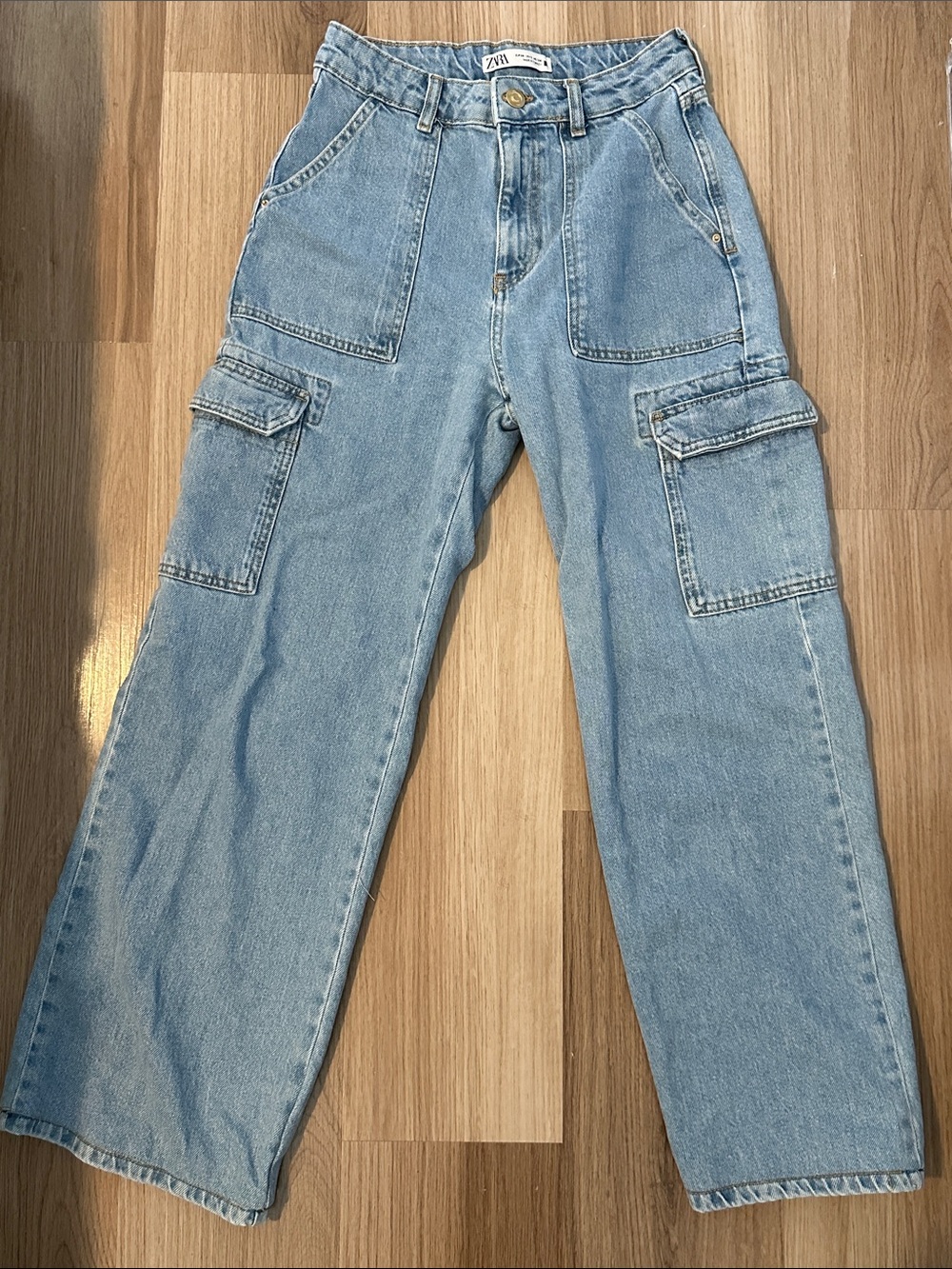 Zara Light Blue Relaxed Cargo Jeans